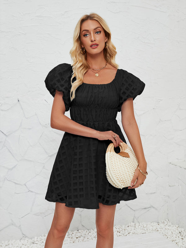 Casual Dresses - Ladies new fashion one shoulder lantern sleeve sexy backless dress