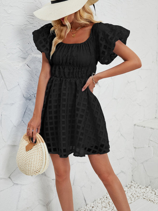 Casual Dresses - Ladies new fashion one shoulder lantern sleeve sexy backless dress