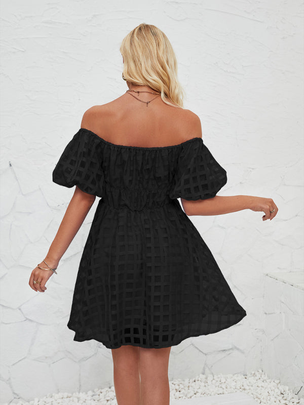 Casual Dresses - Ladies new fashion one shoulder lantern sleeve sexy backless dress