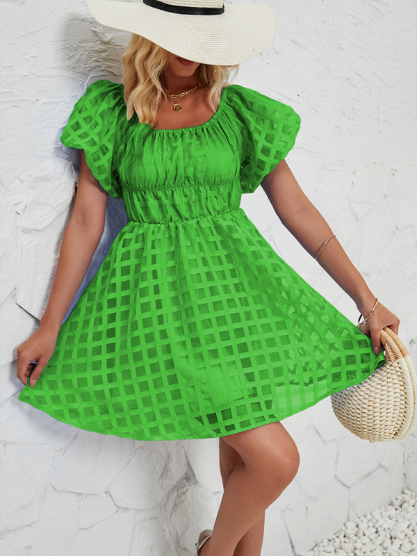 Casual Dresses - Ladies new fashion one shoulder lantern sleeve sexy backless dress