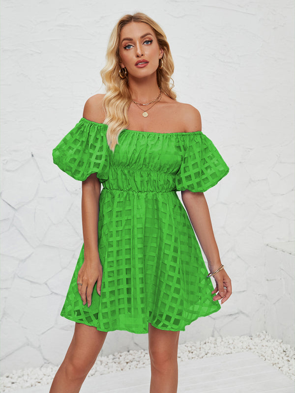 Casual Dresses - Ladies new fashion one shoulder lantern sleeve sexy backless dress