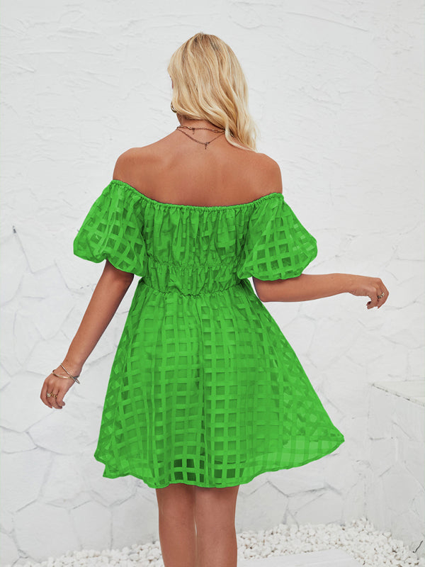 Casual Dresses - Ladies new fashion one shoulder lantern sleeve sexy backless dress