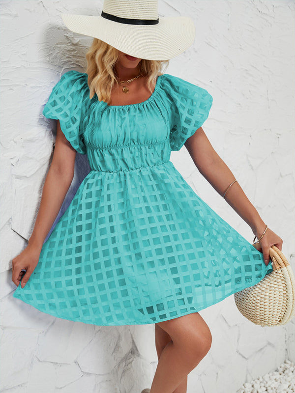 Casual Dresses - Ladies new fashion one shoulder lantern sleeve sexy backless dress