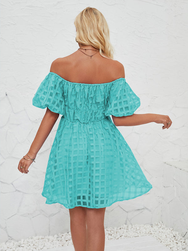 Casual Dresses - Ladies new fashion one shoulder lantern sleeve sexy backless dress