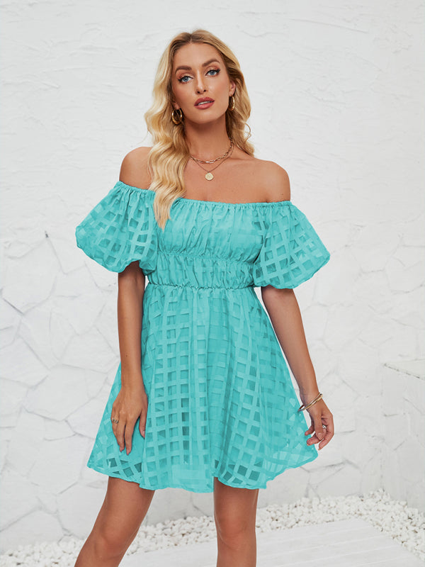 Casual Dresses - Ladies new fashion one shoulder lantern sleeve sexy backless dress