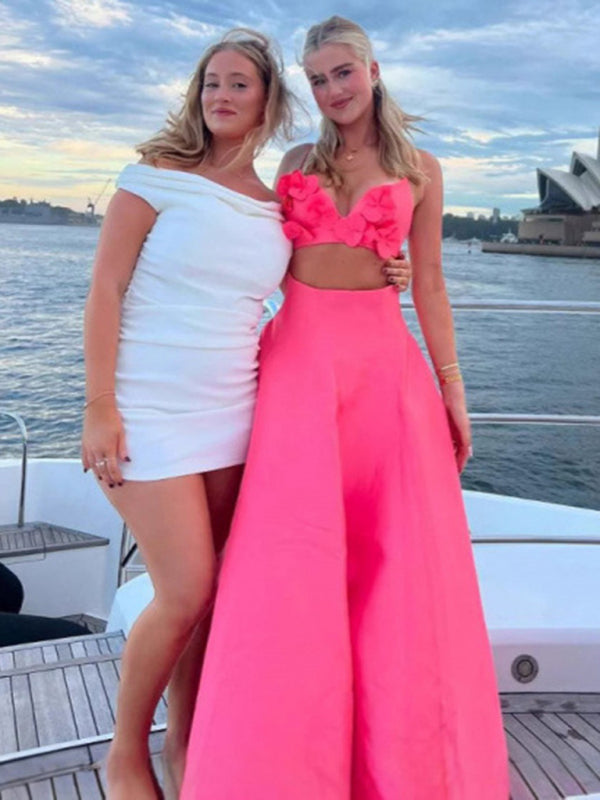 Matching sets - Holiday dress solid color tube top camisole top high waist swing skirt suit