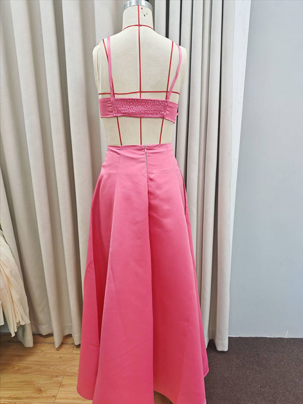 Matching sets - Holiday dress solid color tube top camisole top high waist swing skirt suit