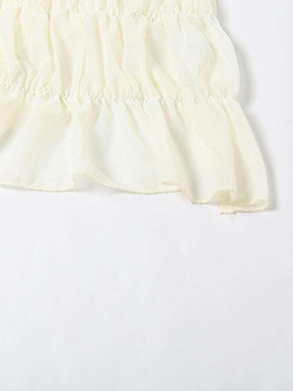 Skirt Set - Ladies new fashion sexy sleeveless halter neck pleated backless solid color short skirt suit