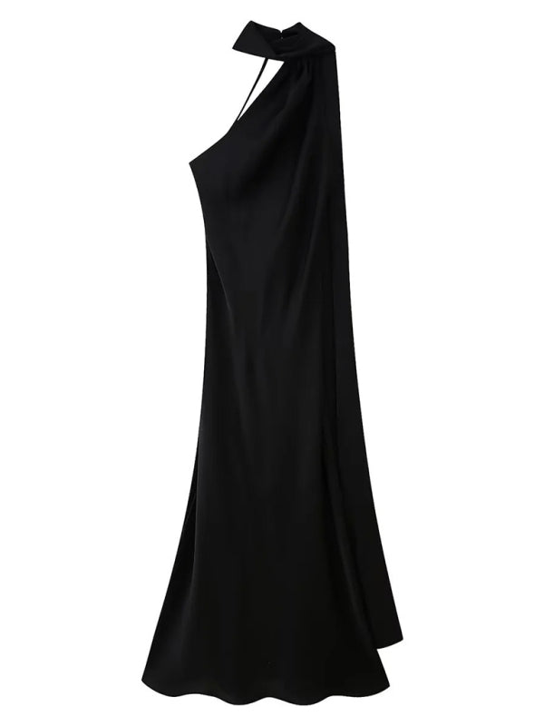 Elegant Dresses - New fashion simple single shoulder floor-length dress
