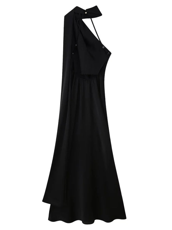Elegant Dresses - New fashion simple single shoulder floor-length dress