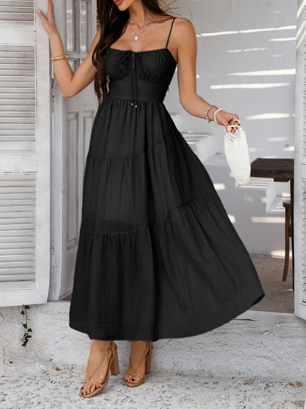 Casual Dresses - Holiday style solid color high waist suspender dress