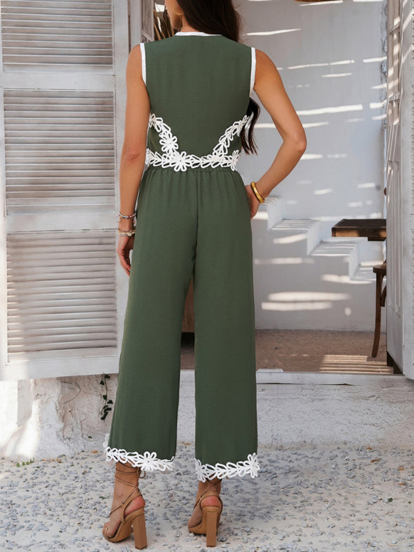Matching Vacation Set - Holiday-inspired Bohemian geometric contrast trouser suit
