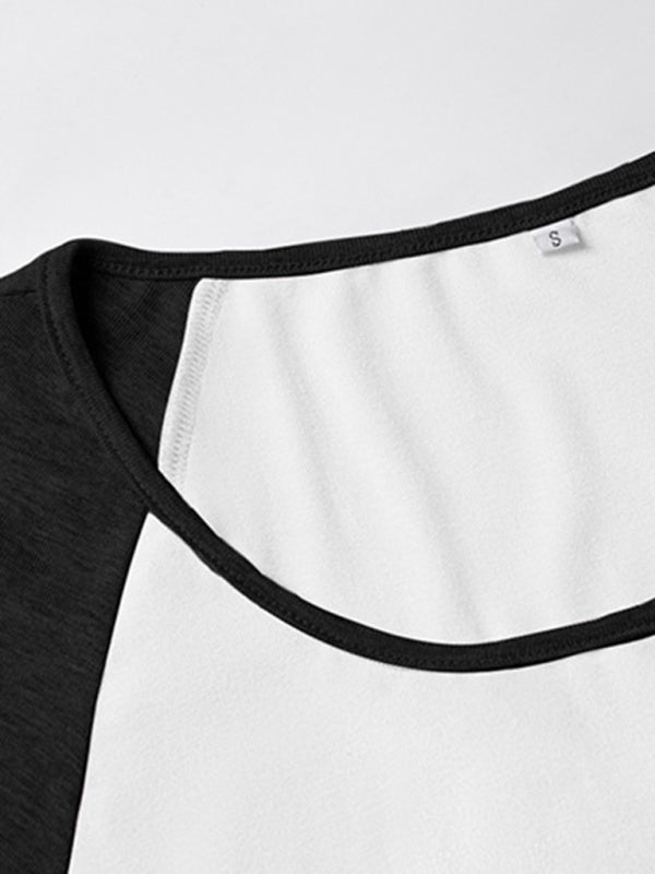 T-Shirts - Y2K Sexy Slim Fit U-Neck Contrast Color Short Sleeve Top Women's T-Shirt