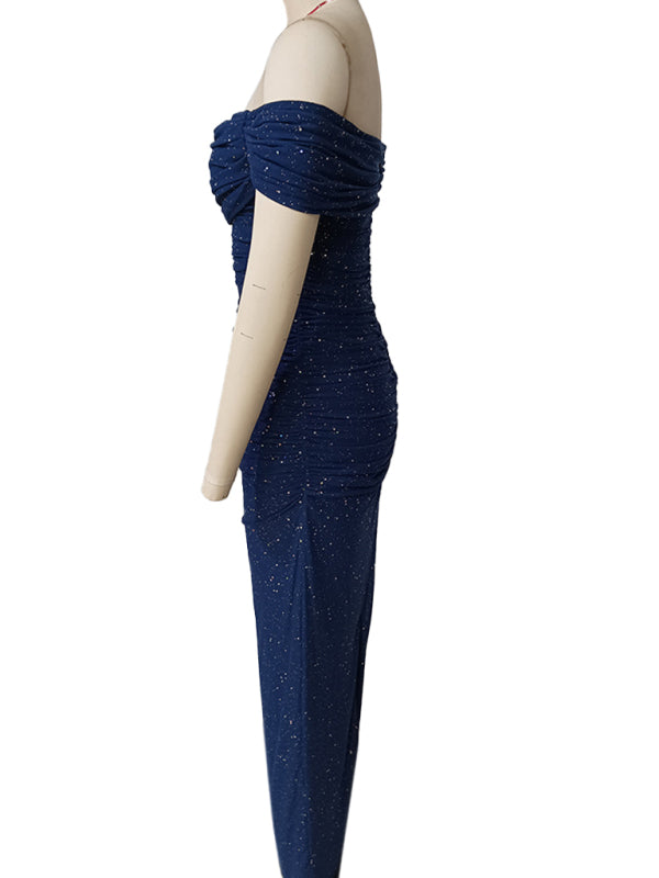 Elegant Dresses - Mesh one shoulder slim fit dress