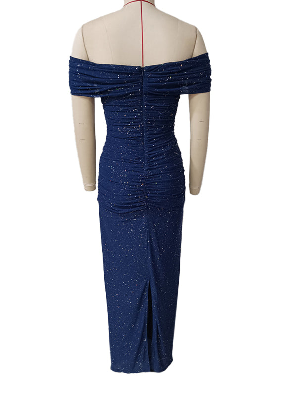 Elegant Dresses - Mesh one shoulder slim fit dress