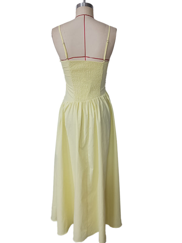 Cocktail Dresses - Mesh stitching suspender ruffle dress