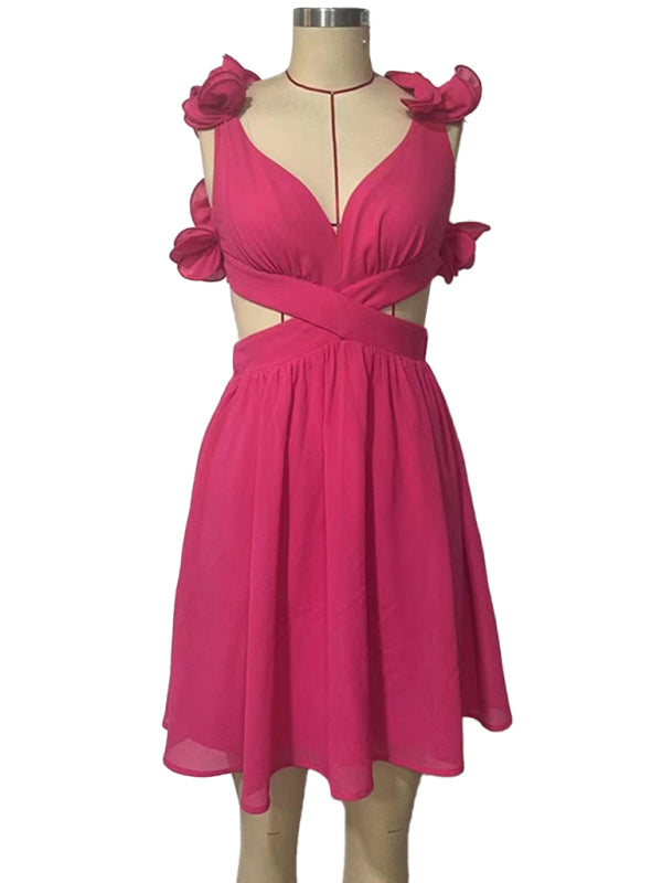 Cutout Dresses - Hollow lace halter back short dress