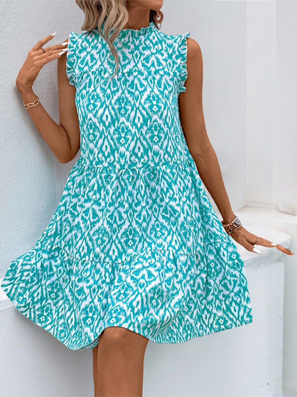 Casual Dresses - Round Neck Printed Sleeveless Tank Dress