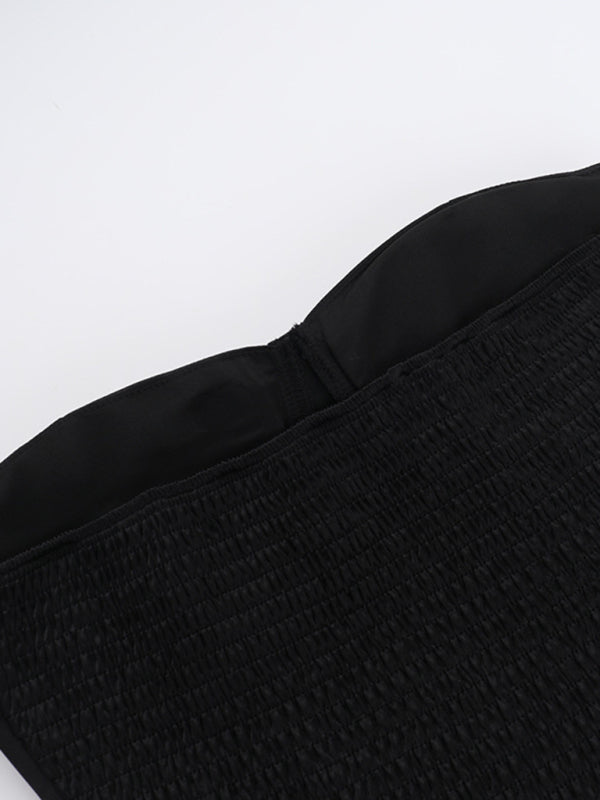 Strapless Dresses - Sexy Slim Fit Tube Top Gathered A-Line Dress