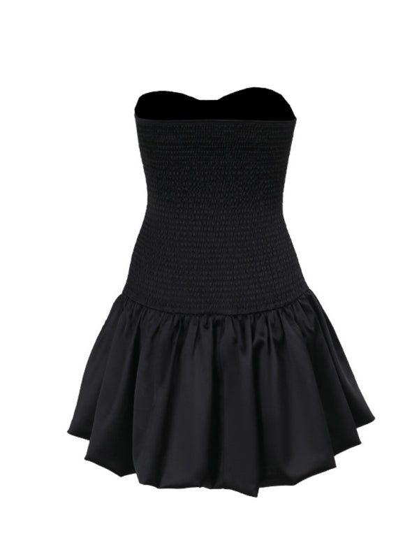 Strapless Dresses - Sexy Slim Fit Tube Top Gathered A-Line Dress