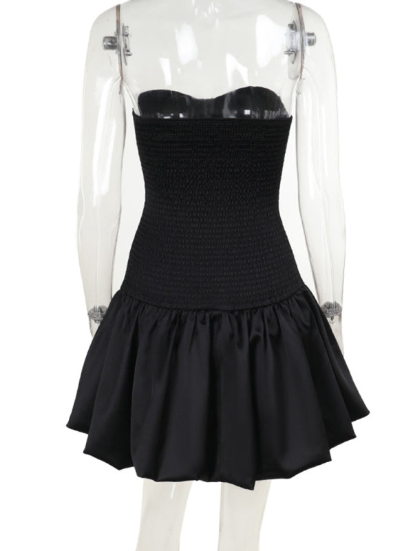 Strapless Dresses - Sexy Slim Fit Tube Top Gathered A-Line Dress