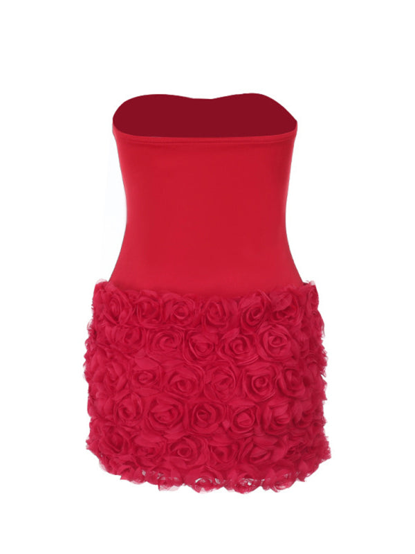Strapless Dresses - Sexy 3D Flower Texture Tube Top Dress