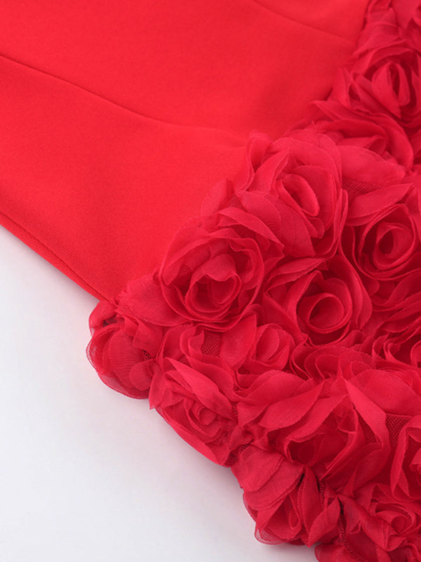 Strapless Dresses - Sexy 3D Flower Texture Tube Top Dress