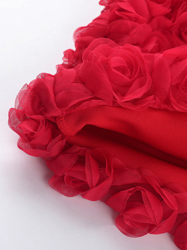 Strapless Dresses - Sexy 3D Flower Texture Tube Top Dress