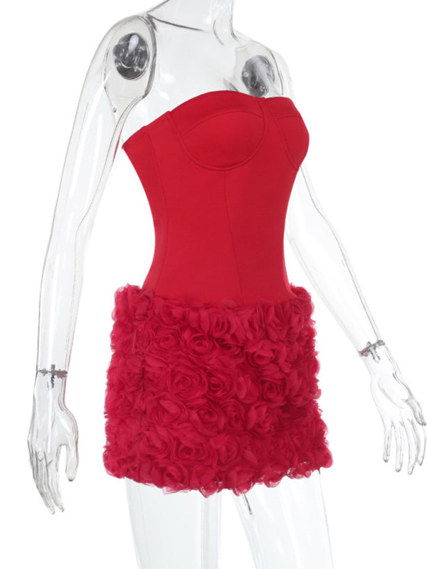 Strapless Dresses - Sexy 3D Flower Texture Tube Top Dress