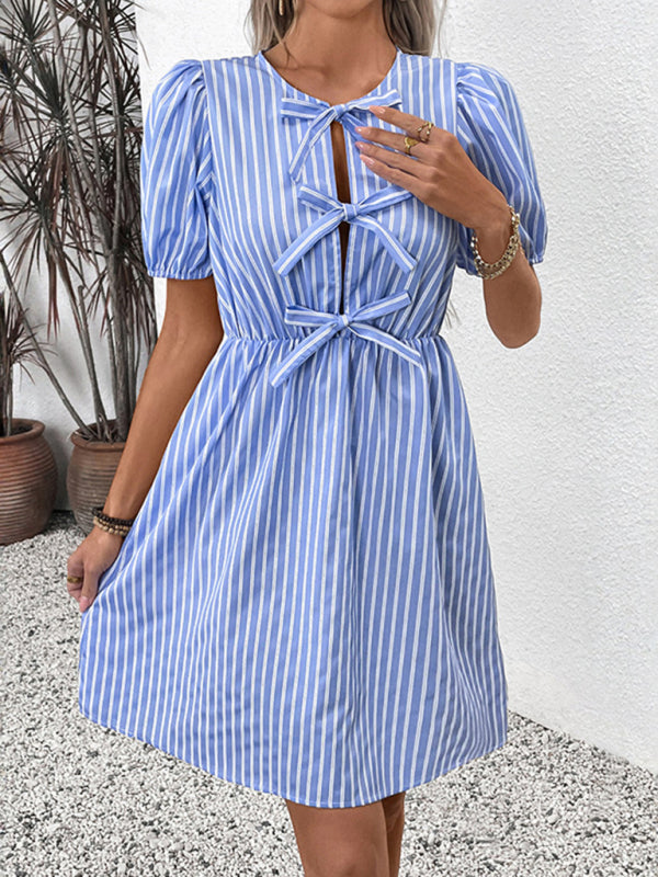 Casual Dresses - Round Neck Bow Tie Dress