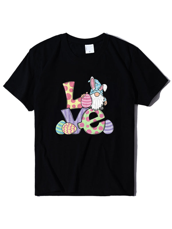 Tees - Love Easter pattern round neck short sleeve T-shirt