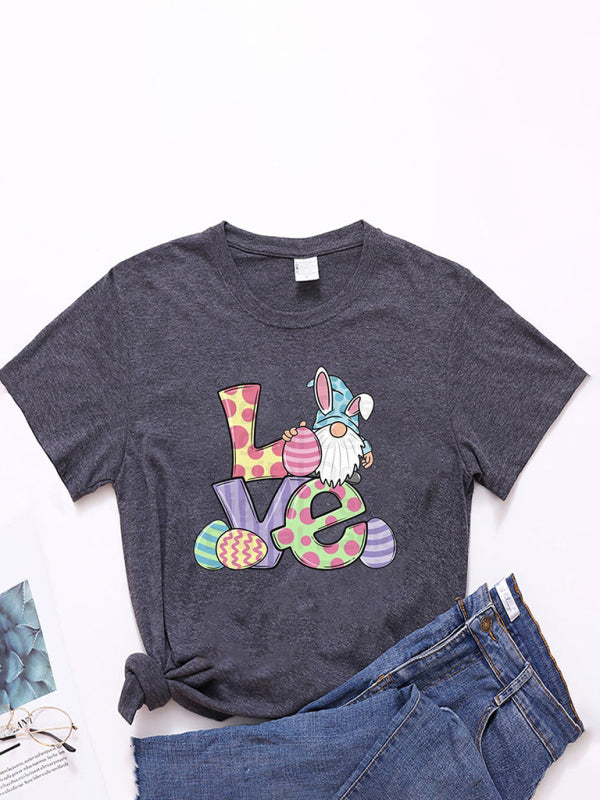 Tees - Love Easter pattern round neck short sleeve T-shirt