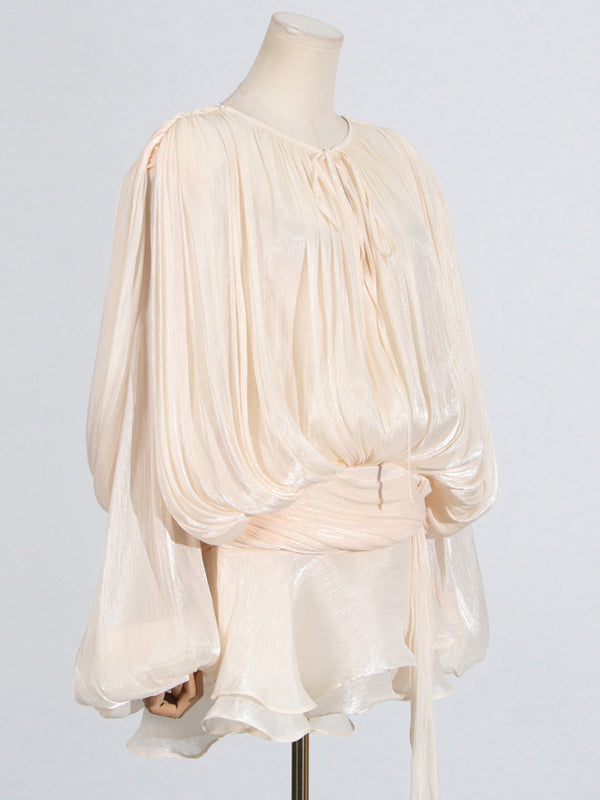 Elegant Dresses - Hollow Pleated Ribbon Dress