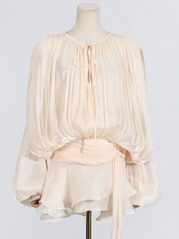 Elegant Dresses - Hollow Pleated Ribbon Dress