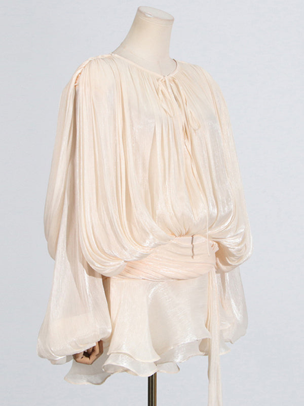 Elegant Dresses - Hollow Pleated Ribbon Dress