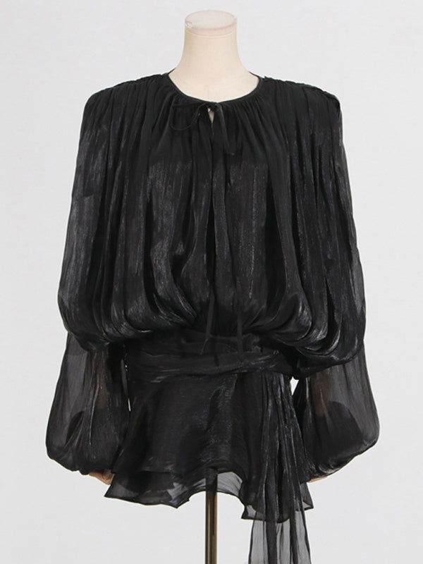 Elegant Dresses - Hollow Pleated Ribbon Dress