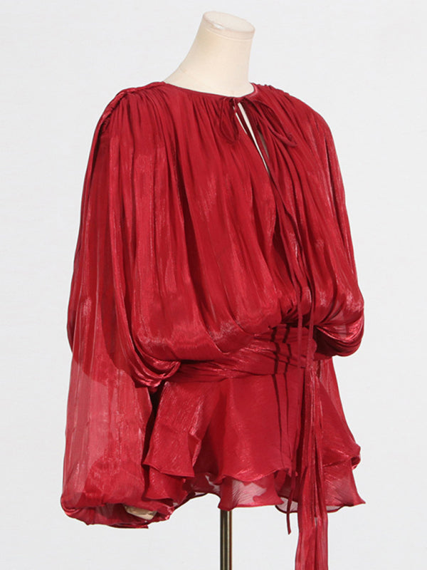 Elegant Dresses - Hollow Pleated Ribbon Dress