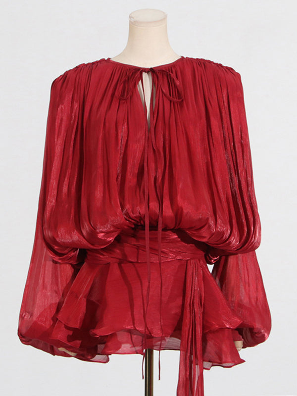 Elegant Dresses - Hollow Pleated Ribbon Dress