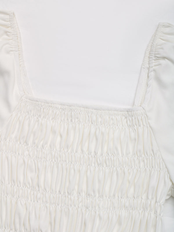 Blouses - Casual Puff Sleeve Shirt Square Neck Embroidered Shirt