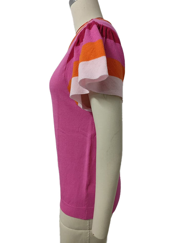 Crew Neck Knit Top Short Sleeve Sweater