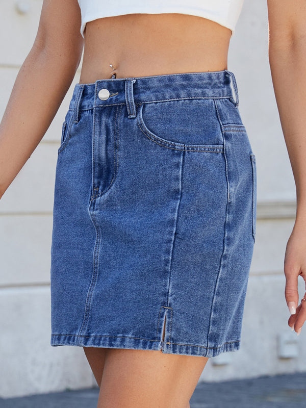 Denim Skirts - Fashionable slit denim hip skirt