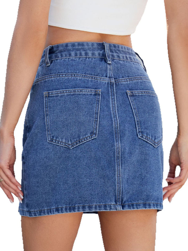 Denim Skirts - Fashionable slit denim hip skirt