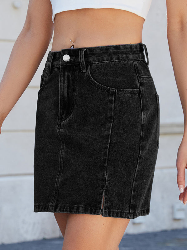 Denim Skirts - Fashionable slit denim hip skirt
