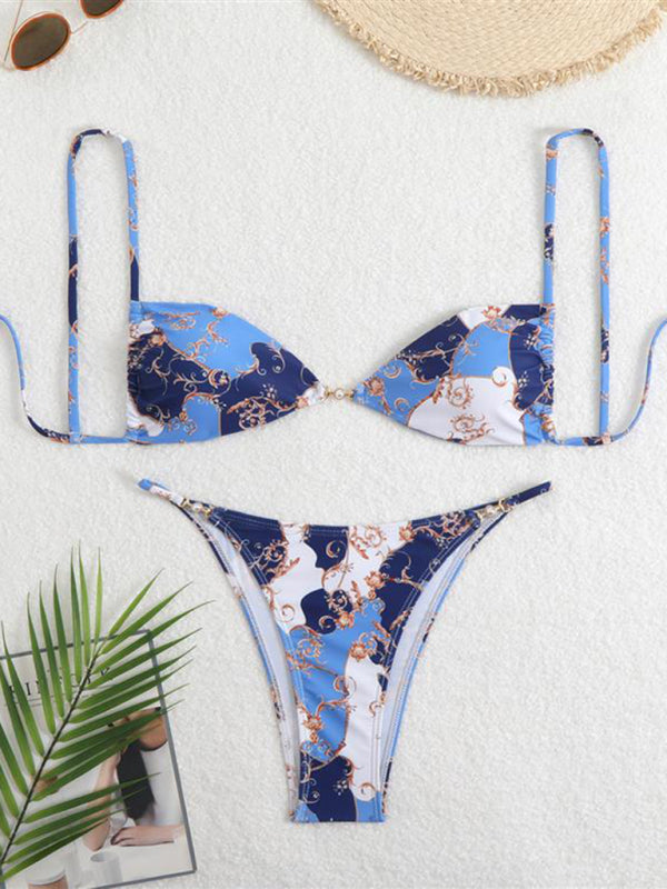 Bikinis - Three-point suspenders gathered leopard print sexy bikini