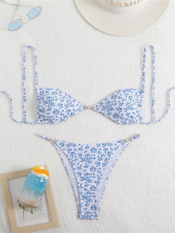 Bikinis - Three-point suspenders gathered leopard print sexy bikini