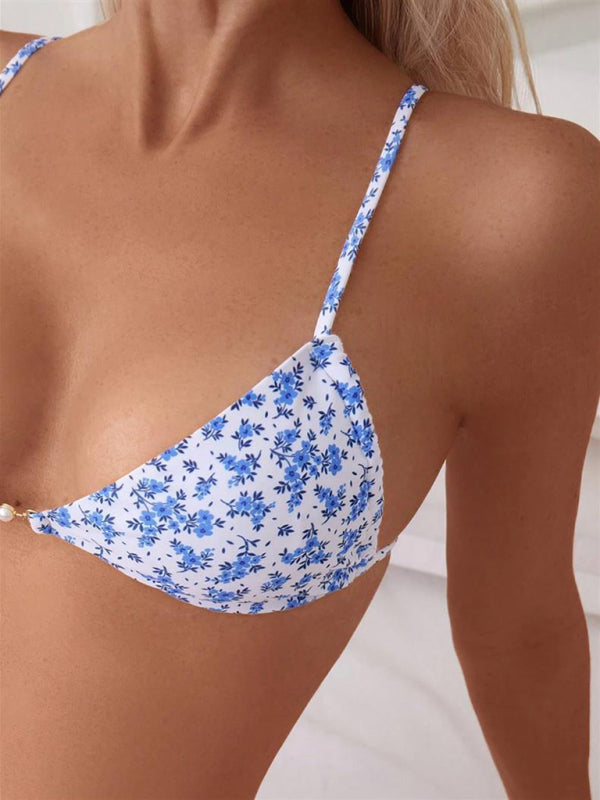 Bikinis - Three-point suspenders gathered leopard print sexy bikini