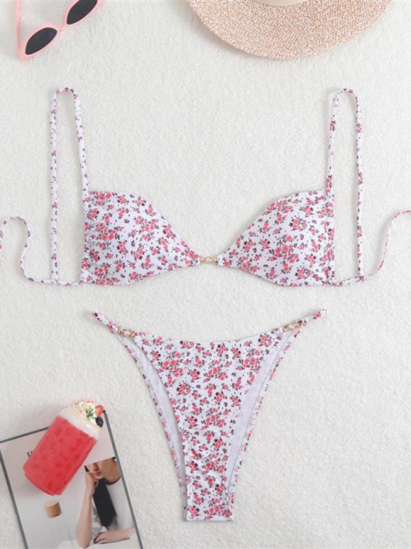 Bikinis - Three-point suspenders gathered leopard print sexy bikini