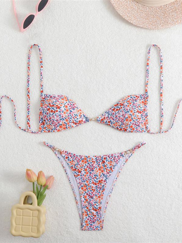 Bikinis - Three-point suspenders gathered leopard print sexy bikini