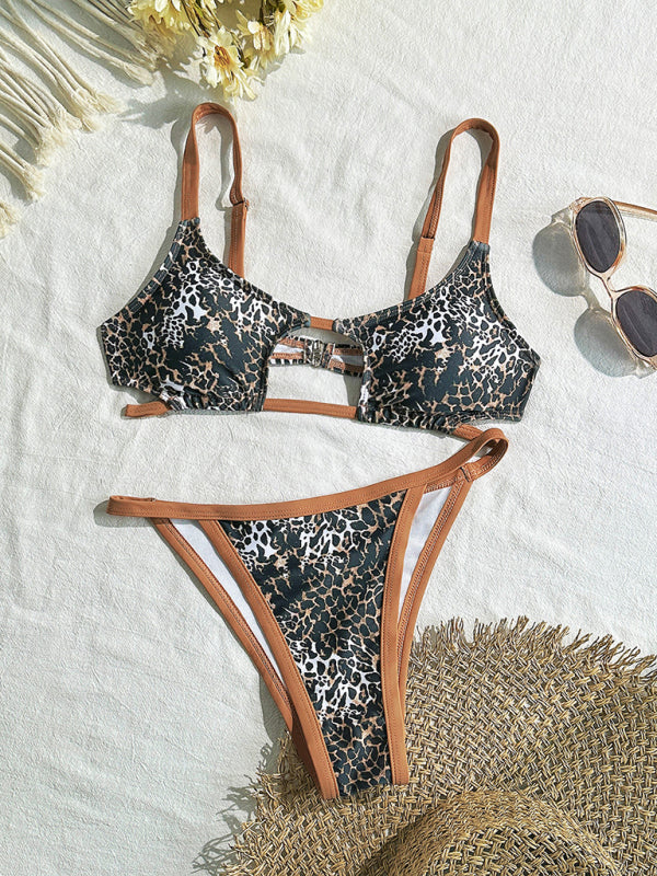 Bikinis - Sexy hollow leopard print two-piece swimsuit