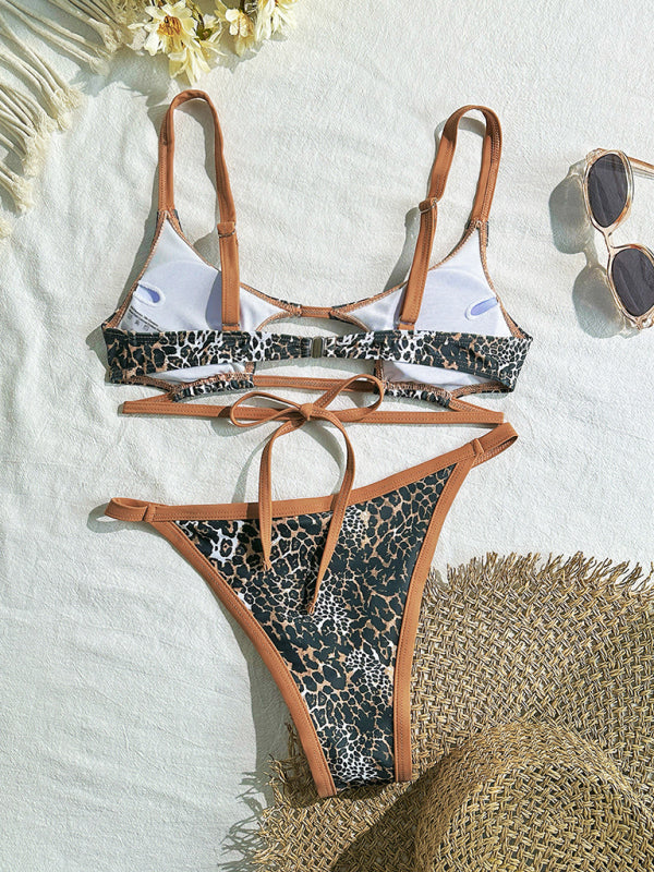 Bikinis - Sexy hollow leopard print two-piece swimsuit